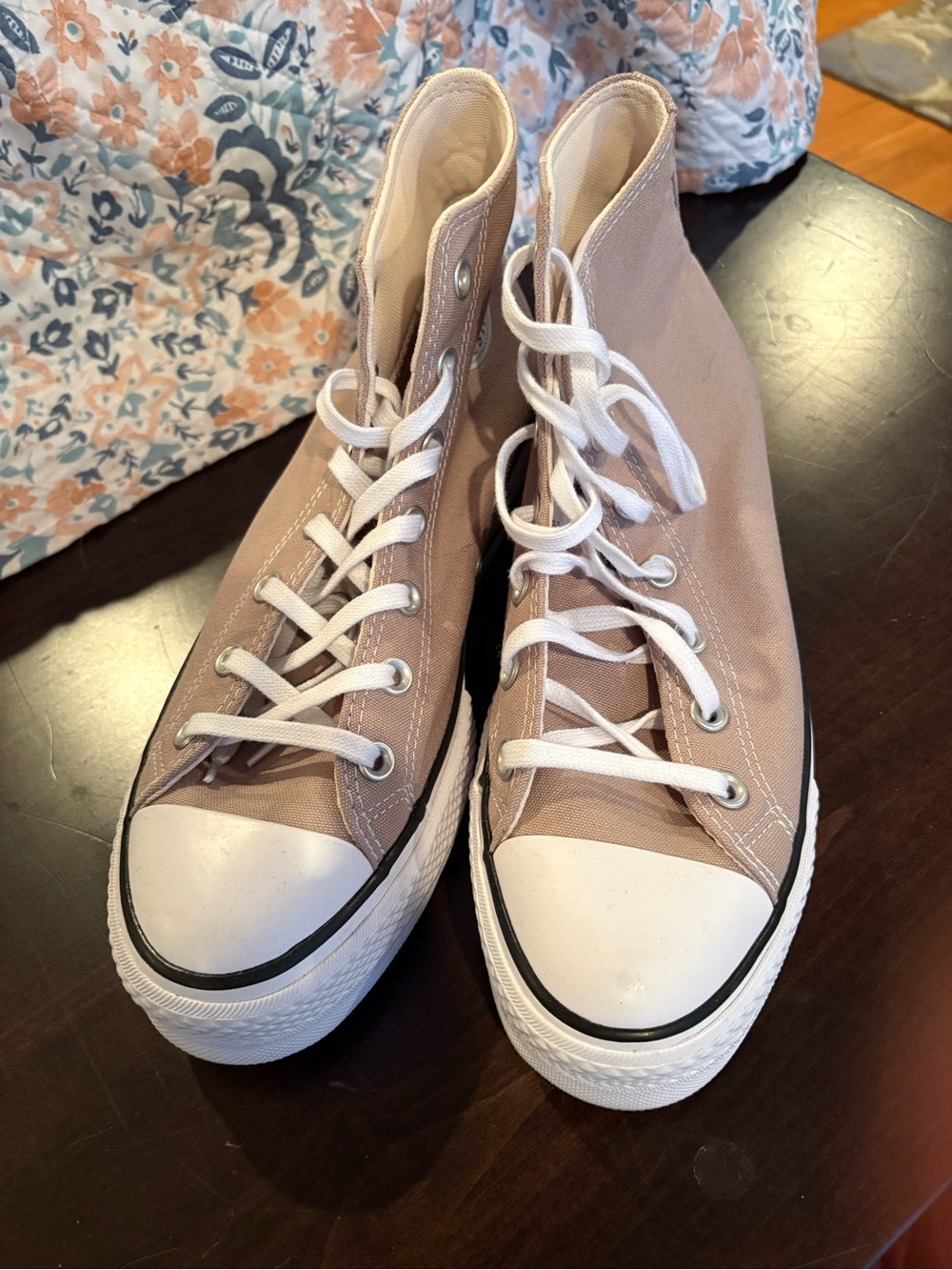 Women’s High-Top Canvas Athletic Sneakers in Light Taupe